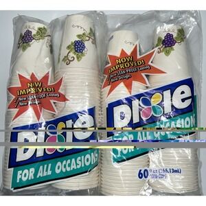VTG 2X 2002 Dixie Cups 9 oz 60 Count Grape Vine Design Leak Proof Coating Sealed